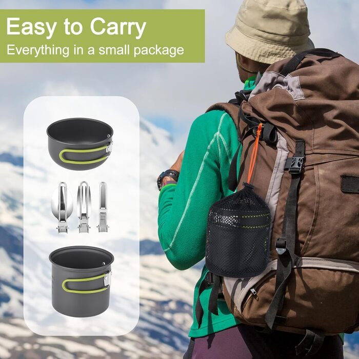 Набір посуду для кемпінгу з алюмінію, туристичний посуд, набір для пікніка та походів