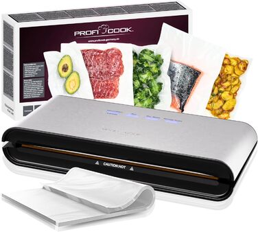 ProfiCook® Вакуумний пакувальник PC-VK 1080: 18 пакетів, Sous Vide, стабільний шов, 12 л/хв, зберігає продукти до 8 разів довше