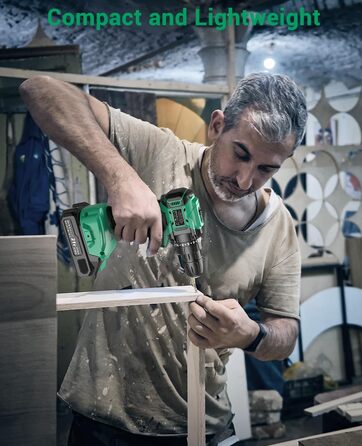 Акумуляторний шуруповерт безщітковий 21V BETENST з акумулятором 2.0Ah, 45Nm, 20 моментів, патрон 10mm, 2 швидкості, 20-ти елементний набір для дому, саду та DIY проектів (зелений)