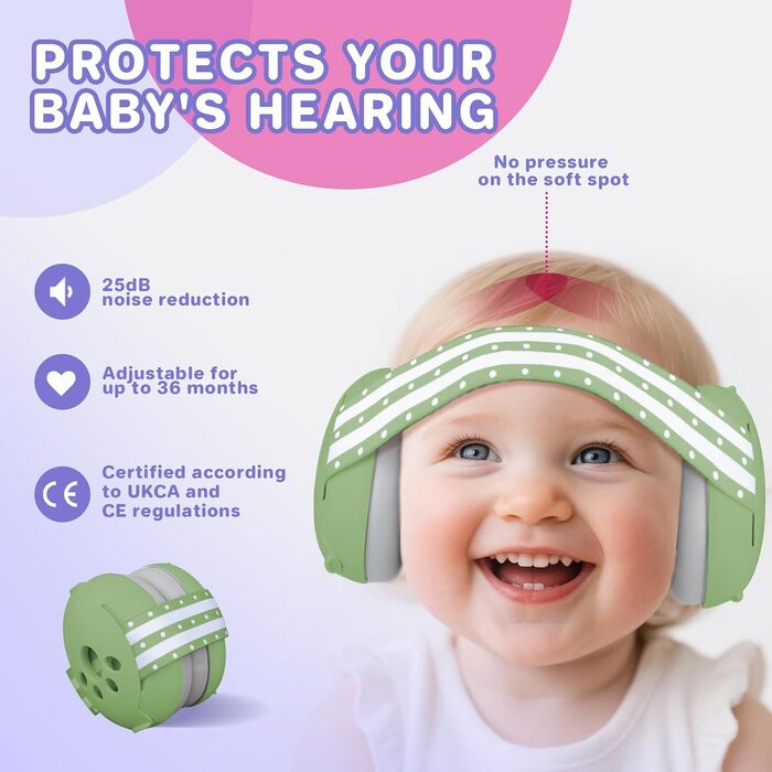 Навушники для захисту слуху дитини 0-36 місяців, 25 dB, для подорожей та сну (зелені)