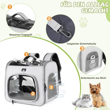 Рюкзак для котів та маленьких собак ALLSOPETS, дихаючий, з фронтальною відкриванням та страхувальним ремінцем, для подорожей, прогулянок (Блутно-рожевий, Сірий у хмаринках)