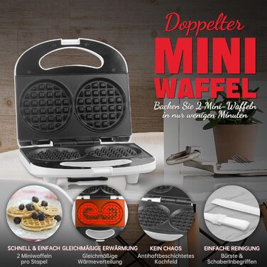 SugarWhisk Mini Pancake Maker, Pancake Maker, Electric Double Pancake Pan, Pancake Pan, Ideal for Pancakes, Cookies, Eggs, Arepas & Breakfast Sandwiches, White (Mini Waffle Iron)