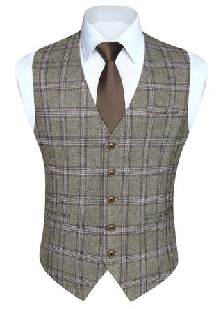 Чоловіча жилетка HISDERN в клітинку, класична, з бавовни, для весілля, в стилі 'Hahnentritt', під костюм (3XL, сірий/коричневий)