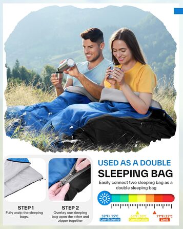 Sportneer Summer Sleeping Bag - Lightweight, Waterproof Camping Sleeping Bag for Hiking, Backpacking & Travel (Blue)