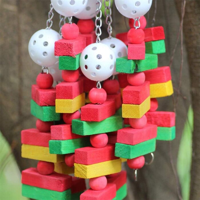 DIYARTS Wooden Parrot Toy Hanging Bird Chewing Colorful Parrot Toys Small Medium Bird Block Toy for African Grey Macaws Cockatoos Eclectus
