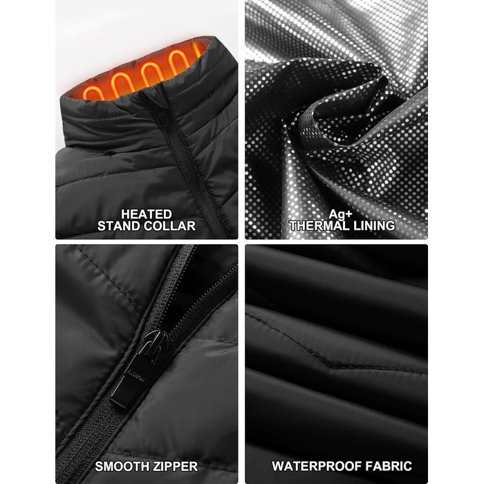 Обогревна жилетка для жінок та чоловіків з 15 зонами обігріву, для активного відпочинку та роботи на відкритому повітрі, подарунок на Різдво та День подяки (акумулятор не входить до комплекту, чорний колір)