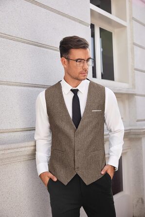 Костюмний жилет чоловічий COOFANDY з кишенями, V-подібний виріз, для вечірнього одягу, ділового стилю, коричневий, 3XL