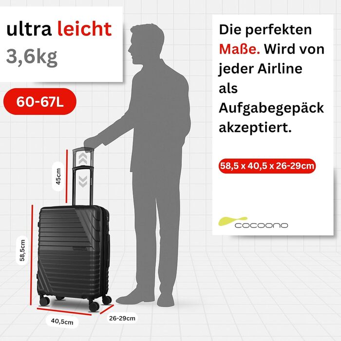 Валіза Cocoono Hartschalenkoffer велика ємністю 95-104 л з 8 колесами, поворот на 360°, ABS-пластик, TSA-замок, телескопічна ручка, сірий колір