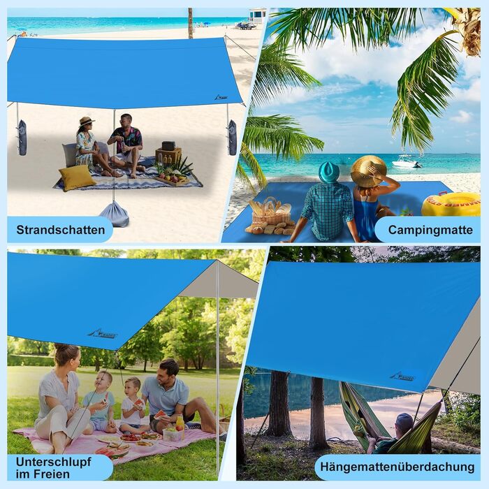 Намет WADEO для кемпінгу, водонепроникний, 4x3 м, з тентром та аксесуарами, ультралегкий, для відпочинку на природі - Хакі (3,6м x 3,6м, Синій)