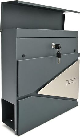 Поштовий ящик Verda з газетницею, антрацит, 37x37x11 см, 2 ключі, настінний, з XL газетницею, замикається