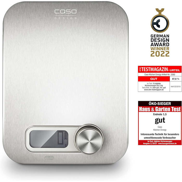 CASO Kinetic Kitchen Scale - Battery-Free, 5kg Capacity, 1g Increments - Testsieger