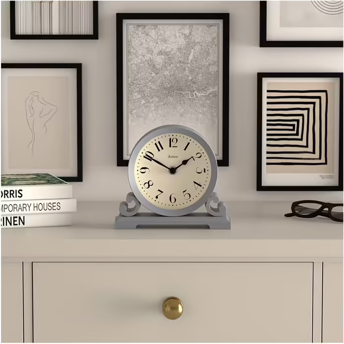 JONES CLOCKS® Saloon Table Clock | Traditional Double Scroll Design | Green | Contemporary Classic Style for Desk, Table, Shelf, or Nightstand (Navy)