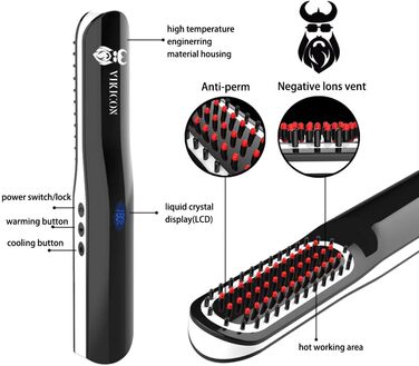 Men's Beard Straightening Brush - Cordless Travel Size with Auto Shut-Off & Anti-Scald Protection