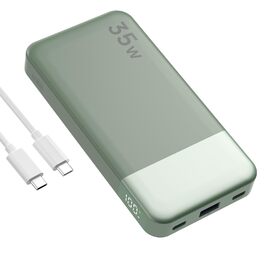 Power Bank NOBIS 35W 10000mAh з цифровим дисплеєм, 2 USB-C, 1 USB-A – зарядний пристрій для iPhone, Galaxy, планшетів (зелений)
