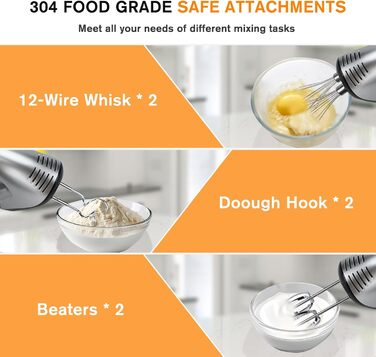 Електричний міксер Lychee з анти-розбризкуванням, 5 швидкостей (Turbo), база для зберігання, 6 насадок з нержавіючої сталі, 300W