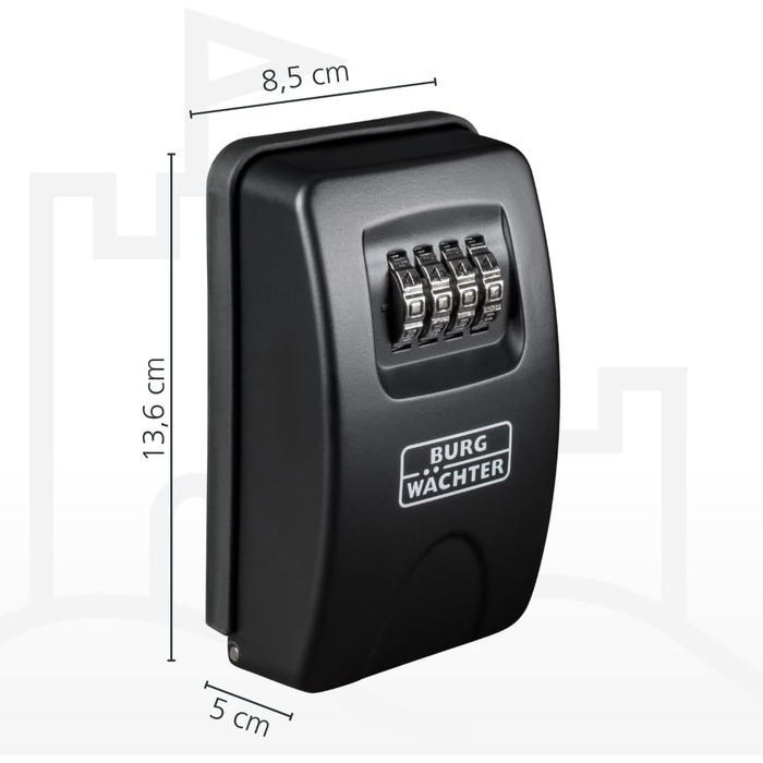 Ключниця-сейф Burg Wächter Key Safe 10 з 4-цифровим кодом для зовнішнього та внутрішнього встановлення, чорна