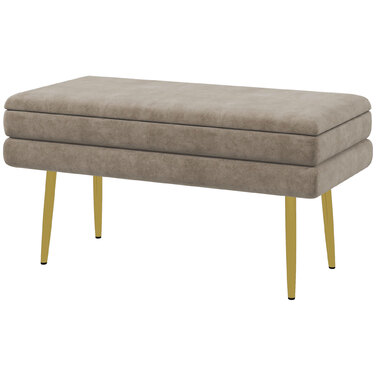 HOMCOM Bench, Upholstered Bench with Storage, Velvet-Look, Bed Bench with Steel Legs, Shoe Bench, Storage Bench for Living Room, Bedroom, Beige, 79.5 x 37.5 x 43 cm | Aosom