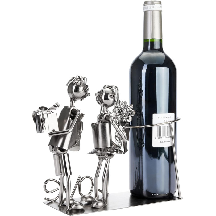 BRUBAKER Wine Bottle Holder - Loving Couple - Metal Bottle Stand with Greeting Card for Wine Gift