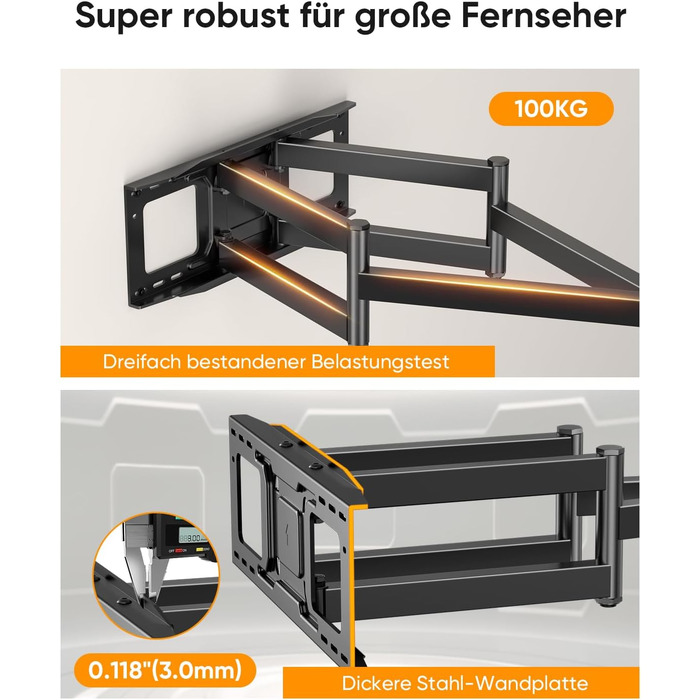 Кронштейн для телевізора FORGING MOUNT HY9458 для XXL TV 60–120 дюймів, до 125 кг, поворотний та нахильний, висувний подвійний важіль 1090 мм, VESA до 900x600мм