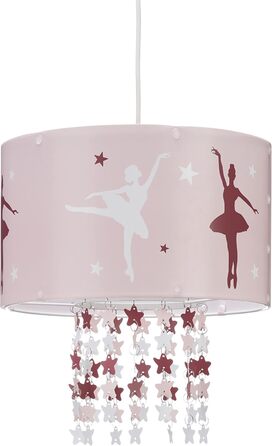 Relaxdays Hanging Lamp for Girls, Children's Lamp with Ballerina Motif, Pendant Light with Star Mobile for Children's Rooms, pink, 30 x 30 x 140 cm