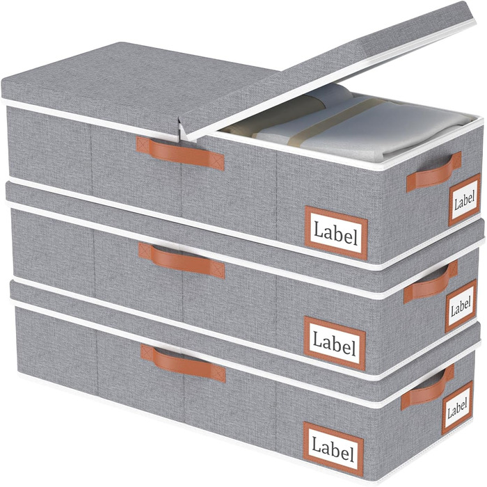 Yawinhe 2 Pack Under Bed Storage Drawers, Storage Box with Lid, Foldable Storage Bag with Carrying Handles, for Bedding, Blankets, Clothes, 60x30x15cm, (60x30x15cm/3-Pack, Grey)
