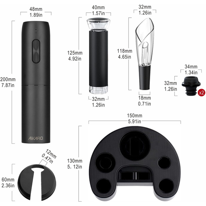 Електричний відкривачка пляшок Aikarо, автоматичний, перезаряджається (Set C)
