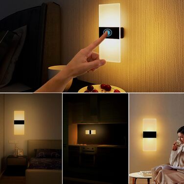 LED-стінні світильники VOMI з датчиком руху, акумуляторні, бездротові, з USB-зарядкою, 4000mAh, для дому, коридору, сходищ, 2 білі світла (сенсорне керування, 3000K)
