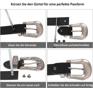 Жіночий шкіряний ремінь JasGood для джинсів та штанів, вінтажний стиль, колір чорний, розмір M (110 см)