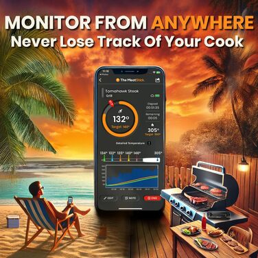 MeatStick V: Розумний термометр для м'яса з Bluetooth, 1200°F, безлімітна дальність, точність 0.4°F, для гриля, духовки, мангала, коптильні, фритюрниці, з логуванням даних в додатку