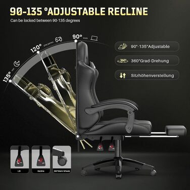Ігрове крісло Bigzzia Ergonomic Gaming Stuhl з підніжкою та функцією масажу, чорне