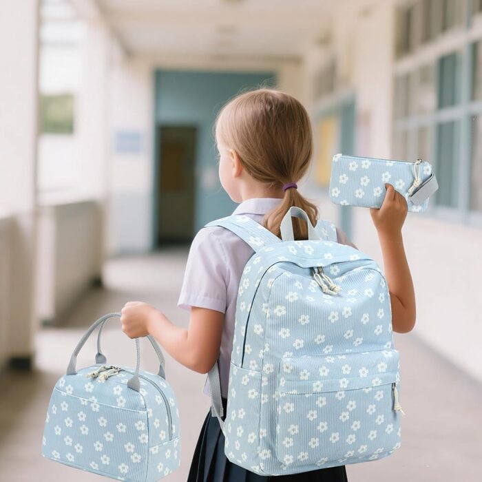 Шкільний рюкзак LEDAOU для хлопчиків та дівчаток-підлітків, білий з ромашками, чорний, блакитний (95)