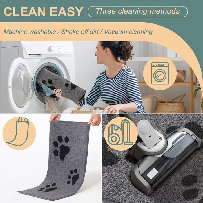 Килимок вхідний Mibao 60 x 90 см, протибрудною та протиковзаючий килим для входу та задніх дверей, що миється в машині, м'який килимок для лап та взуття, сірий