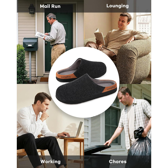Чоловічі в'язані домашні капці LongBay з піною Memory Foam, дихаючі, для дому та вулиці, розмір 44 EU, чорні