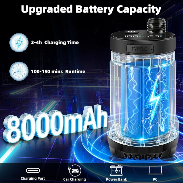 Портативний душ Uplayteck для кемпінгу з насосом, 8000mAh, водонепроникний IPX8, літній душ для подорожей, пляжу та кемпінгу