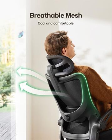 Офісний стіл Марсаїл: ергономічне крісло з регульованою поперековою підтримкою, підголівником та підлокітниками, регулювання висоти та функція гойдання, чорний