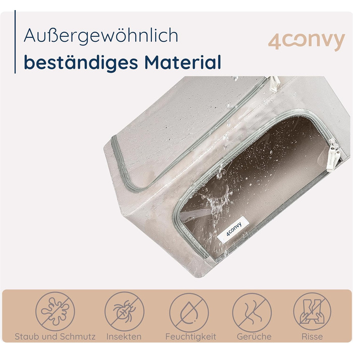 Складана коробка для зберігання одягу 4CONVY з блискавкою та металевим каркасом - покращений матеріал 2024 року. Коробка для постільної білизни, стабільна коробка для одягу, сірий колір, 3x24L