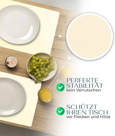 Washable Table Placemats 4-Piece Set – Sustainable, Stable & Non-Slip – High-Quality Recycled Leather, Made in Germany (Beige)