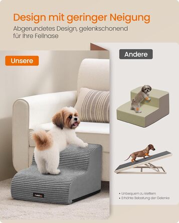 Сходинки для собак Feandrea, 3 сходинки, для маленьких собак, котів, водонепроникні, з неслизьким покриттям, знімний чохол, сірий PPS003G01