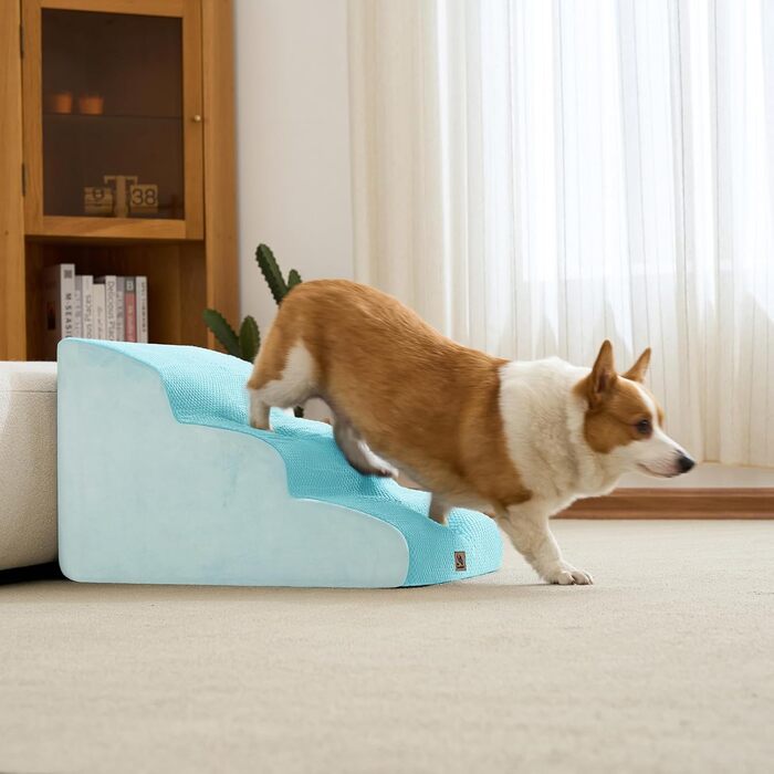 Сходинки для собак маленьких порід, 2/3 сходинки, 30 см, для дому, неслизькі, для котів та собак, сірі/блакитні