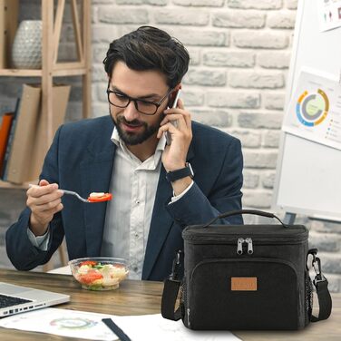 Термосумка LifeWit 9L для обідів та пікніків, чорна, вміщує 12 банок