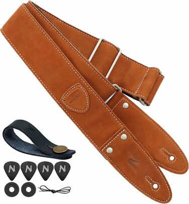 Гітарний ремінь Nefelibata з повного нубуку, з кишенькою для медіатора, для бас-, електро- та акустичної гітари, з медіаторами, кнопками та замками (Star Black) (Bc#-Coffee Brown)
