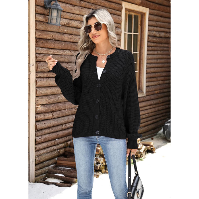 Жіноча в'язана жилетка Zeagoo: короткий кардиган з круглим вирізом, відкритий фасон, з ґудзиками. Елегантний повсякденний стиль (XXL, Чорний)