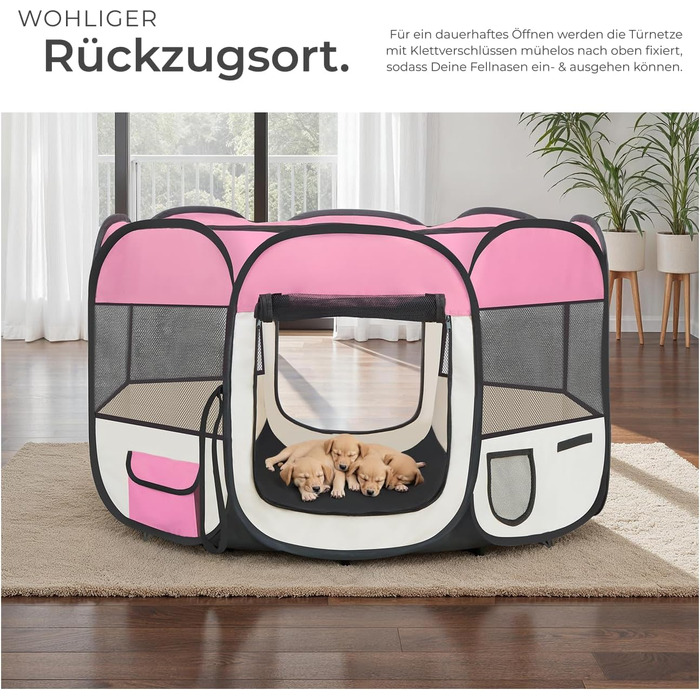 Тектейк® вольєр для цуценят, вольєр для тварин, вигульне місце для собак, котів, кроликів, вигул, вольєр для дому або кемпінгу - загородження для собак, ґрати для собак, вольєр для вигулу, вольєр для дрібних тварин - рожевий