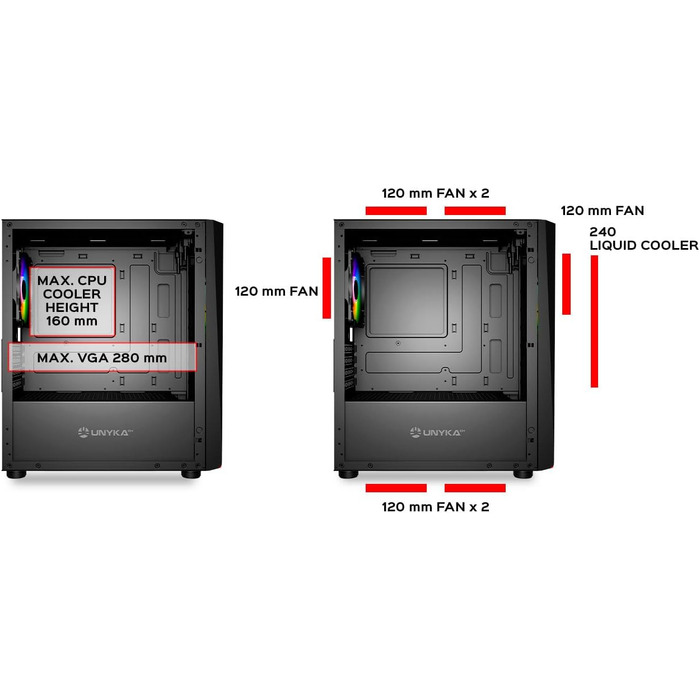 Ігровий корпус для ПК UNYKA GLAYZE Micro ATX, ARGB підсвітка, загартоване скло, 120мм ARGB вентилятори, USB 3.0/2.0