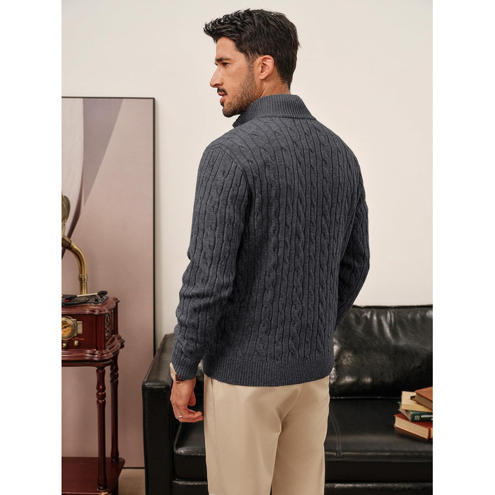 Кардиган чоловічий PJ PAU JONES з блискавкою, стійким коміром та в'язаним візерунком, темно-синій (M, темно-сірий)