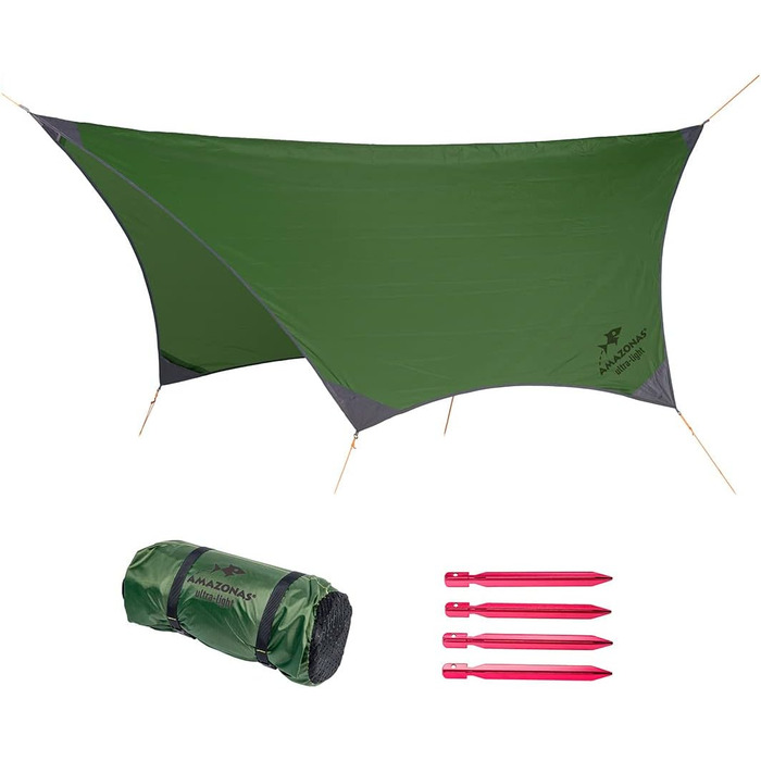 Тент Amazonas Traveller Tarp | Легкий, водонепроникний тент для кемпінгу та гамаків. Ripstop-нейлон, розмір 3,40м x 2,80м, вага 0,8 кг.