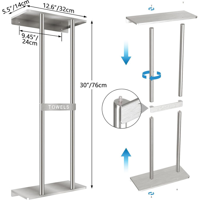 Тримач для рушників на стіну, велика полиця для рушників у ванну кімнату, металева підставка для гостей, сріблястого кольору (30 дюймів)