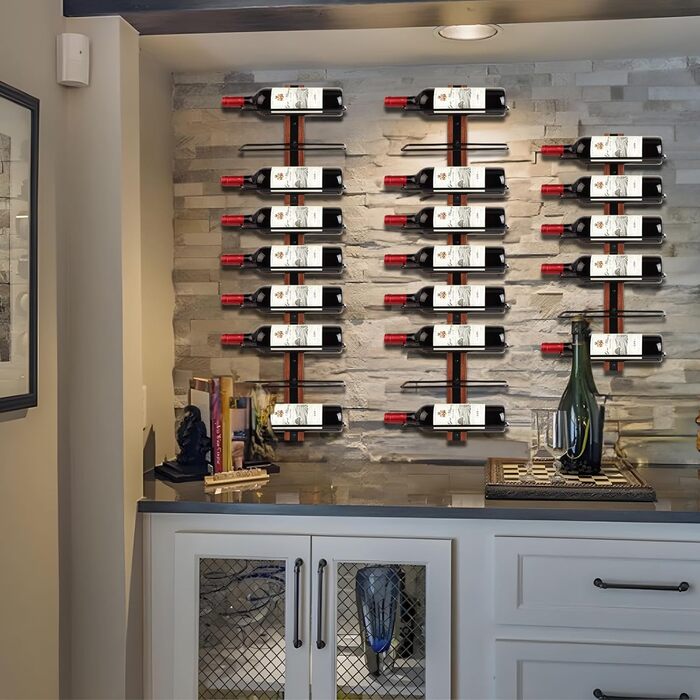Настінна полиця для вина DBREAKS на 9 пляшок, дерев'яний тримач для вин, органайзер для винної кімнати, бару, вітальні