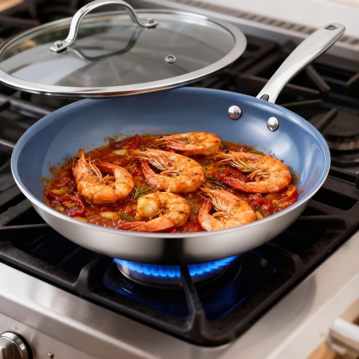 Сковорода з нержавіючої сталі з антипригарним покриттям Creamic, 26 см, для здорового харчування, сумісна з плитами Induktion, електричними та газовими