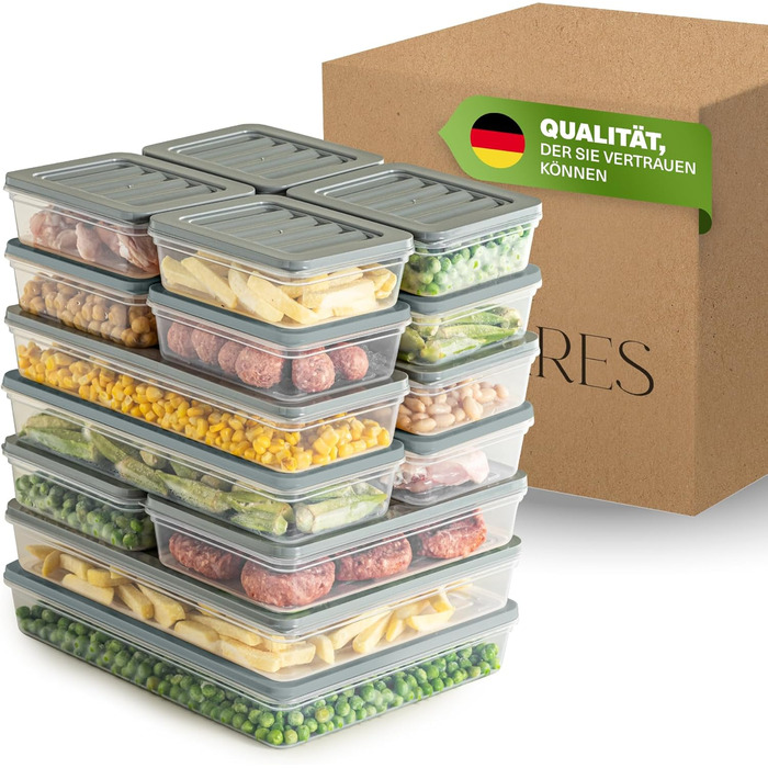 Stackable Freezer Containers, 16-Piece Set, Freezer & Refrigerator Organizer with Lid, Frost-Resistant up to -25°C, Reusable Food Storage Containers, Keep Food Fresh and Odor-Free